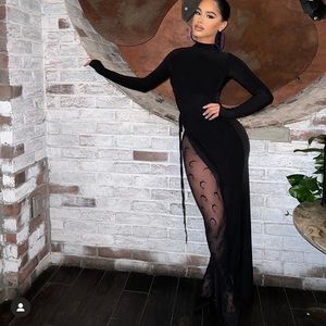 Black Jersey Maxi Dress with Cut Out Side